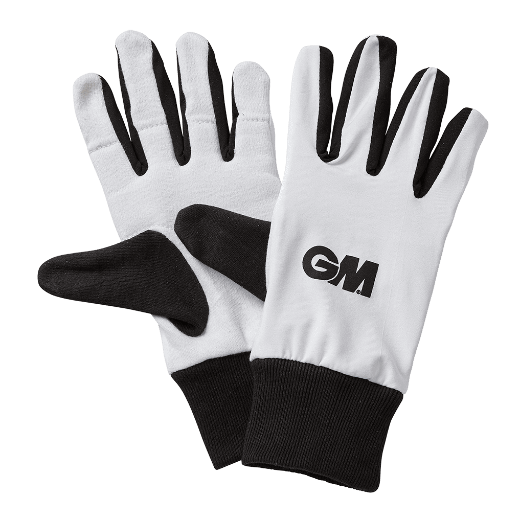 Front and Back view of GM padded cotton inner gloves showing GM branding and palm detail