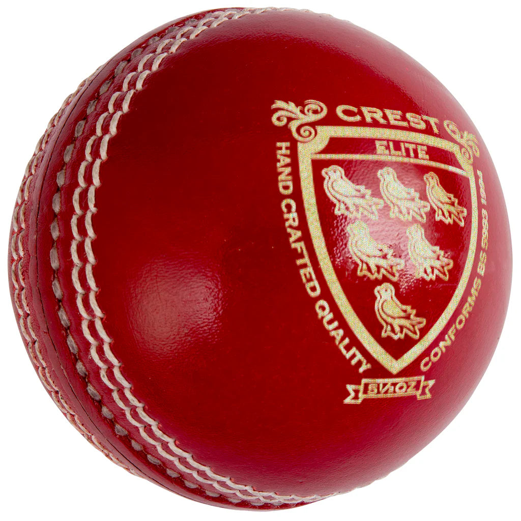 Gray Nicolls Crest Elite cricket ball seam and logo detail