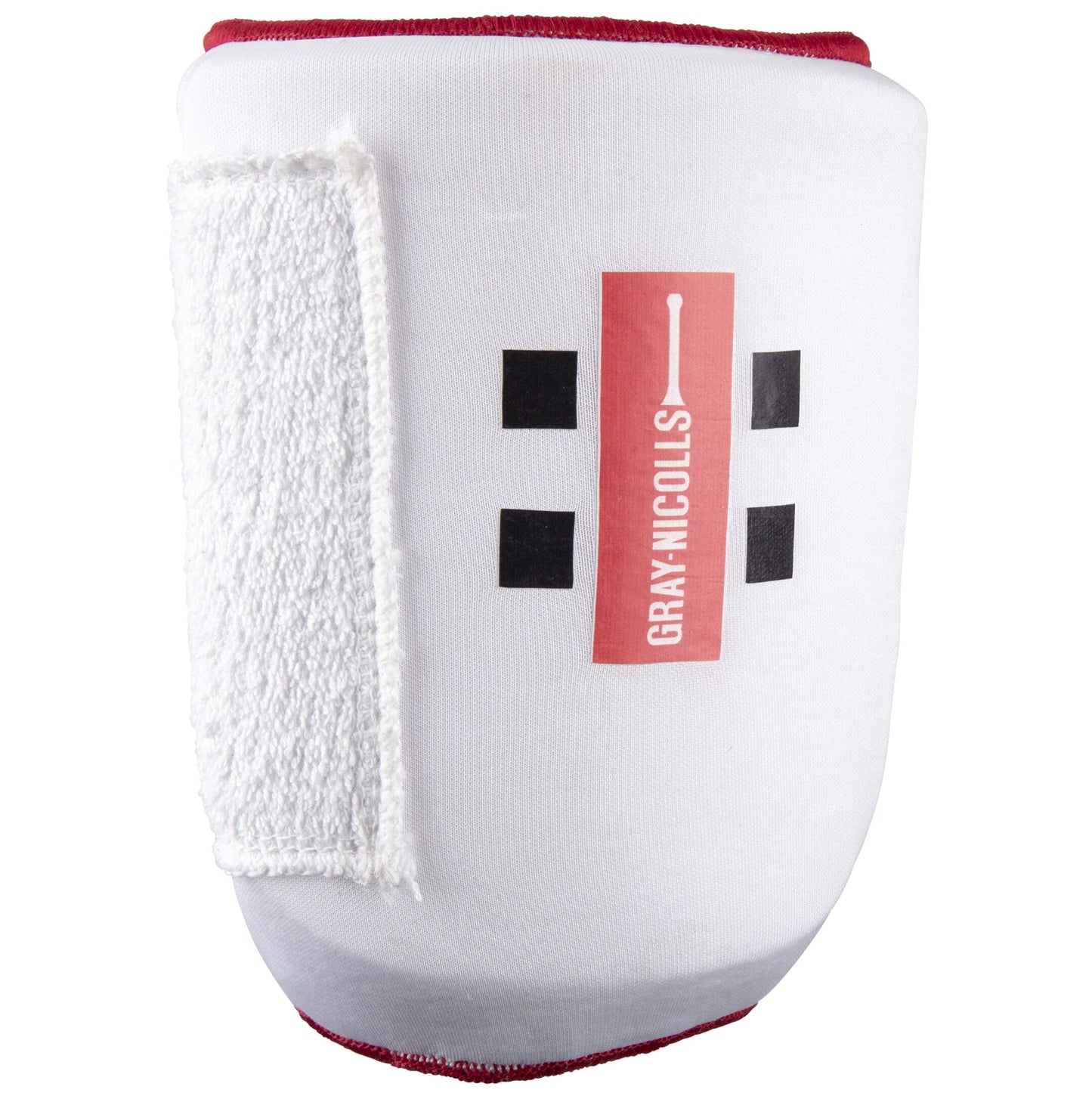Back view of Gray-Nicolls Mini Pro Armguard laid flat, showing Velcro strap and logo