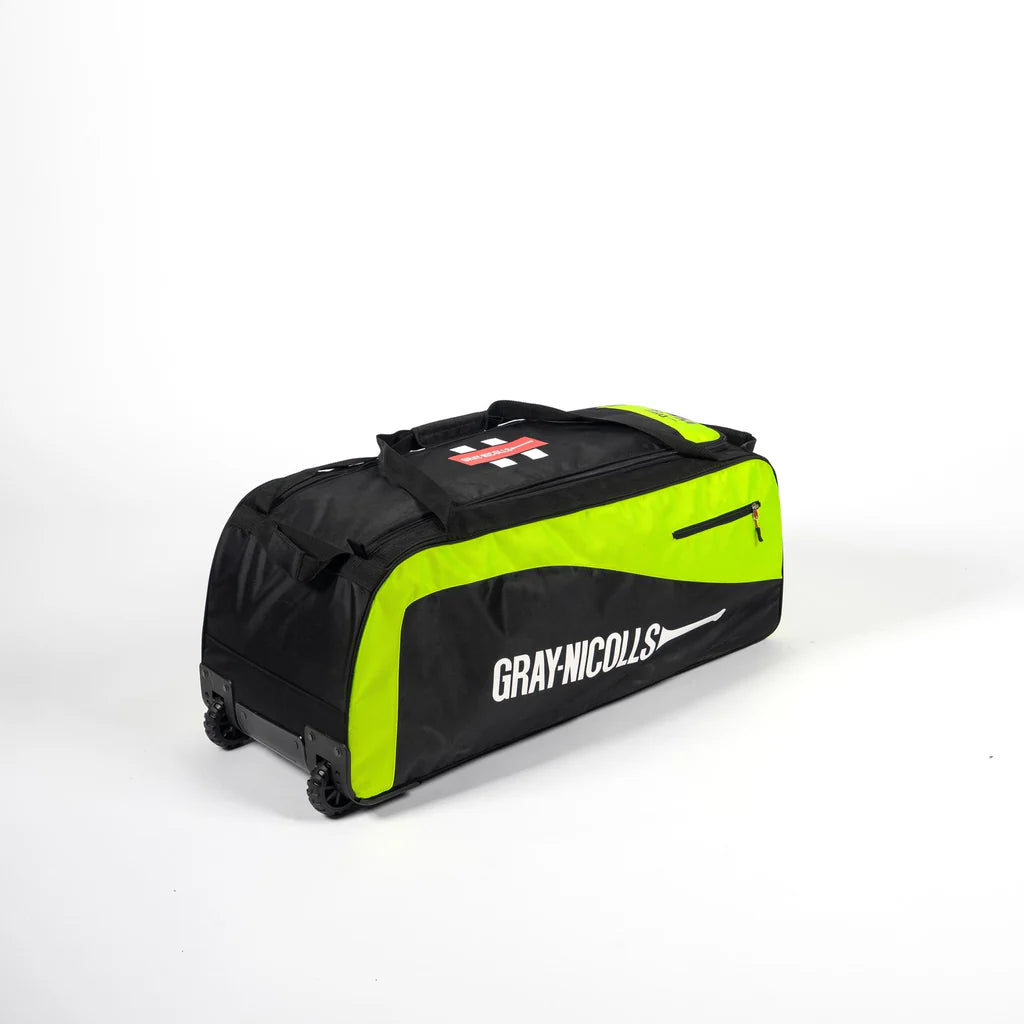 Gray Nicolls Team 550 wheelie bag in black and yellow colourway