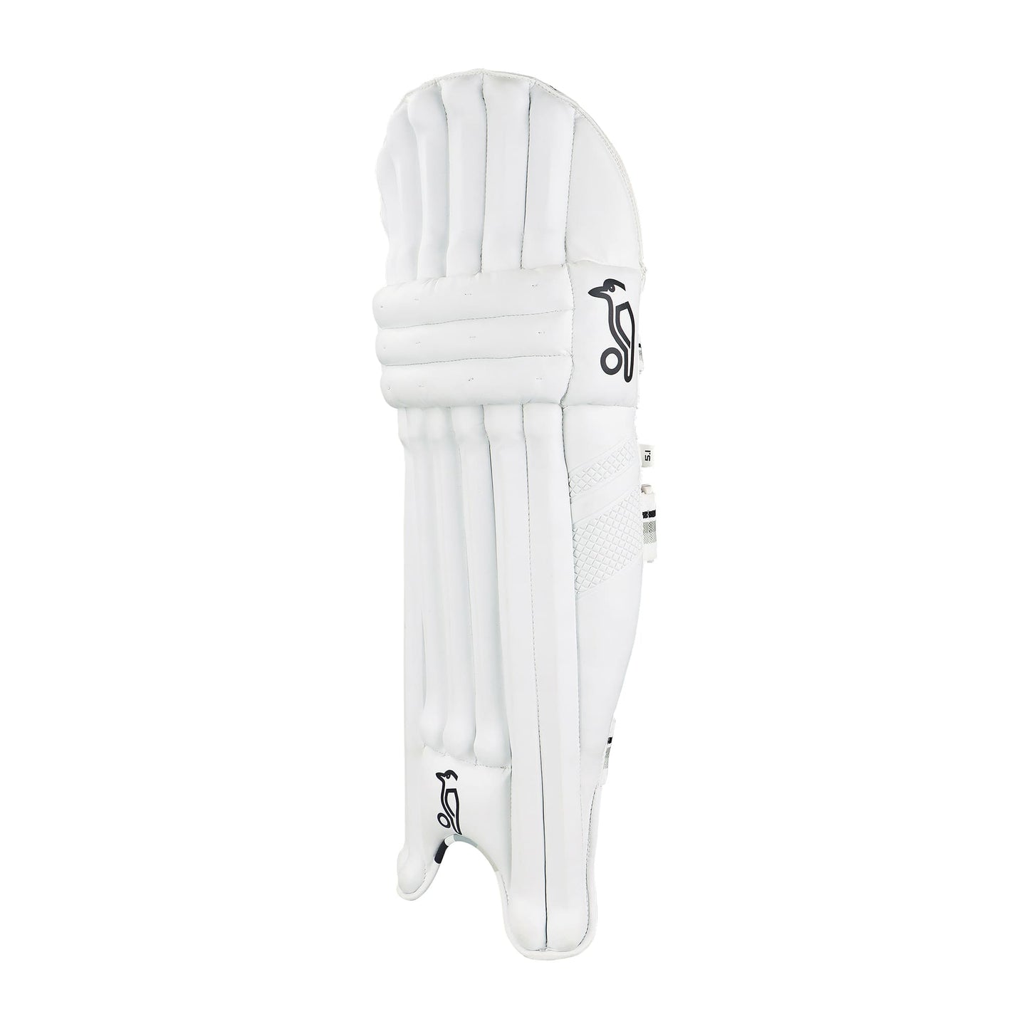 Angled front view of Kookaburra Ghost 5.1 batting pads highlighting side wings and ergonomic shaping