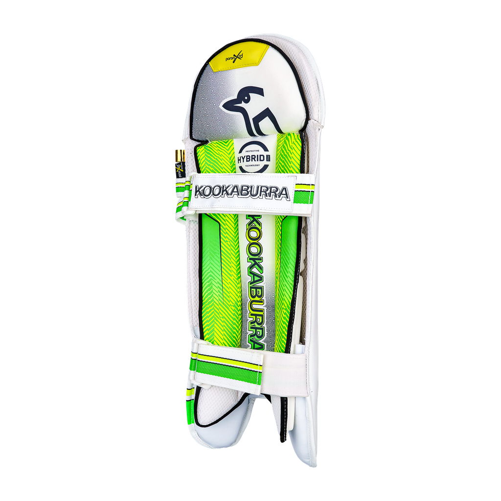Rear view of a Kookaburra Pro wicket keeping pad showing straps, instep and comfort padding.