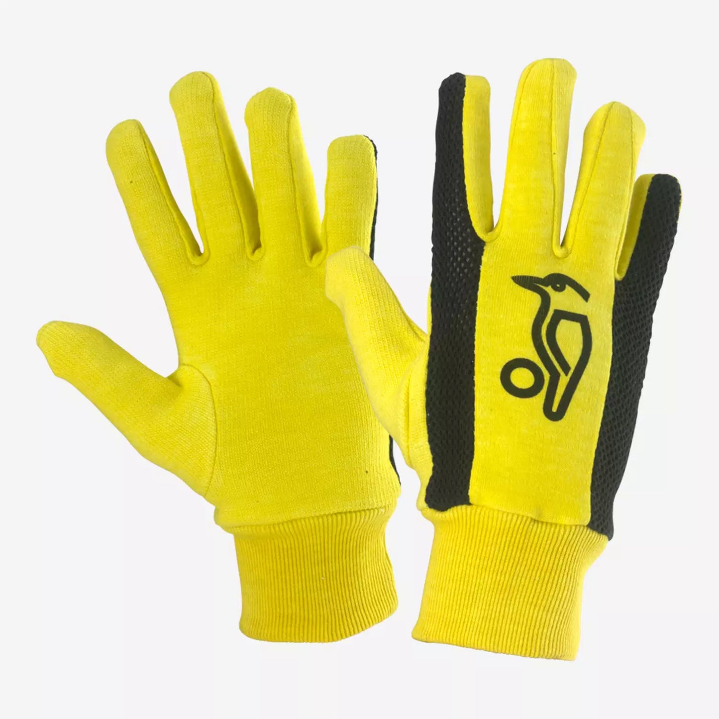front and back view of yellow plain cotton wicket keeping inners with mesh back and elasticated wrist