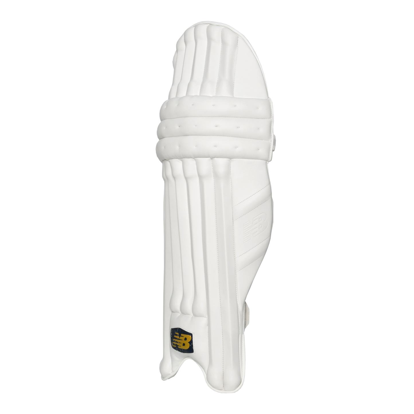 Side profile of New Balance DC 1000 batting pad showing knee roll shape and instep protection.