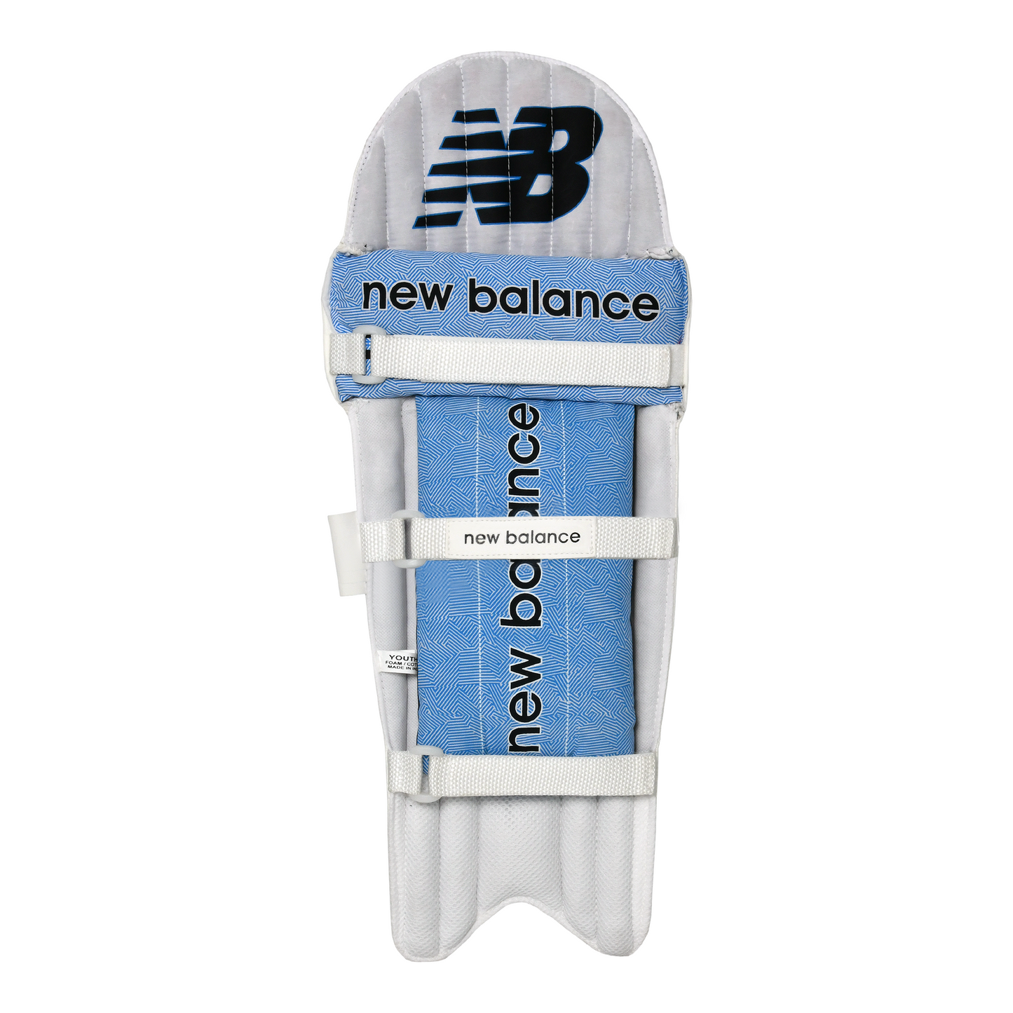 Rear view of New Balance TC 200 batting pad showing nylon straps and Cashmilon bolster system.