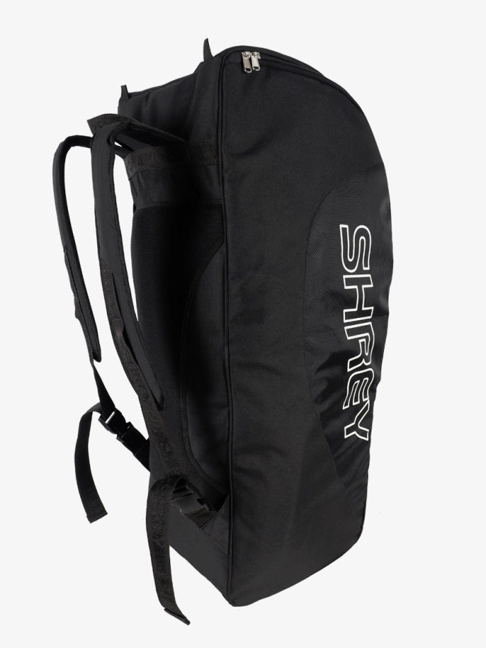 Shrey Performance Duffle black cricket bag side profile showing spacious design and carrying straps