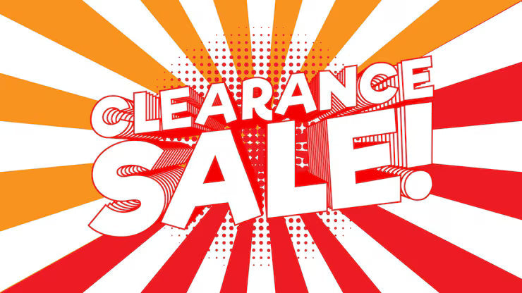 Clearance sale bold text and graphics with a red and yellow colour scheme