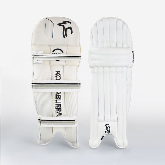 Kookaburra Ghost 5.1 batting pads showing front and back views with clean white finish and padded straps