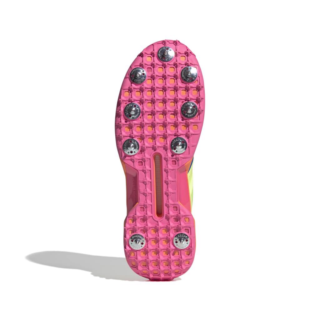 Outsole with spikes on Adidas 22YDS Incurza cricket shoe yellow
