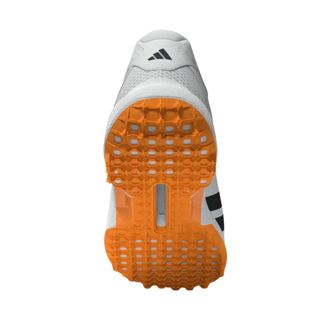 rear angled view of Adidas 22YDS Spikeless Cricket Shoe showing heel and sole design