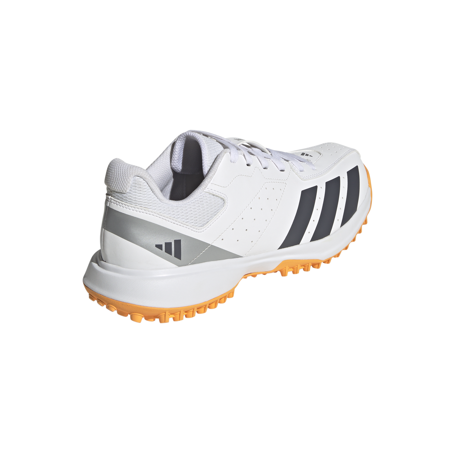 Rear view of the Adidas Howzat spikeless indoor cricket shoe with heel support.