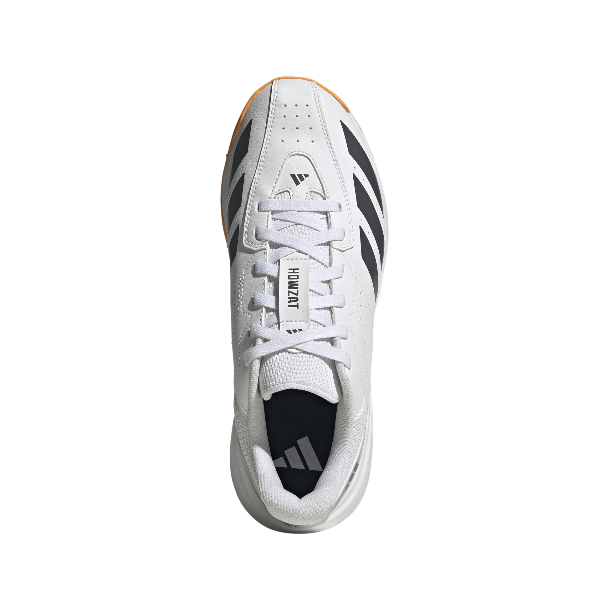 op-down view of the Adidas Howzat spikeless indoor cricket shoe showing fit and padding.