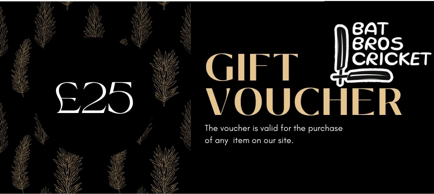 Bat Bros Cricket £25 gift voucher with black and gold design