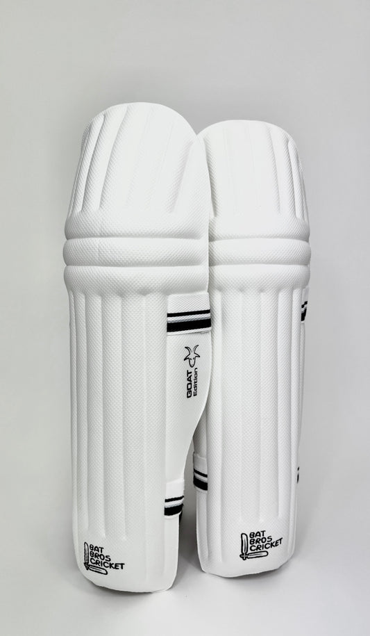 Front view of Bat Bros Goat Edition batting pads showing minimalist design and ultralight build