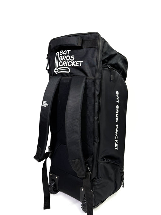 Side angle of Jet Edition cricket bag showing shoulder straps and branding
