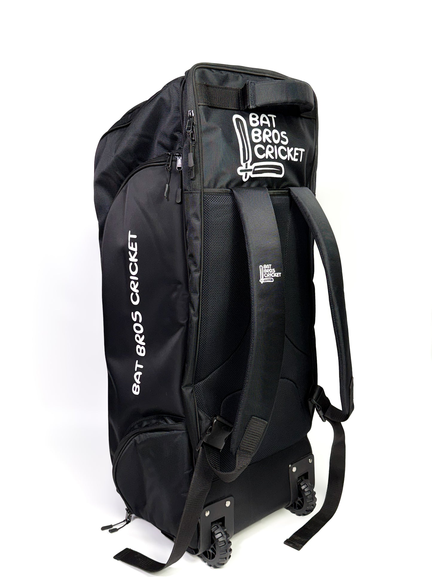 Side profile of Bat Bros Jet Edition bag with logo and zip compartments visible
