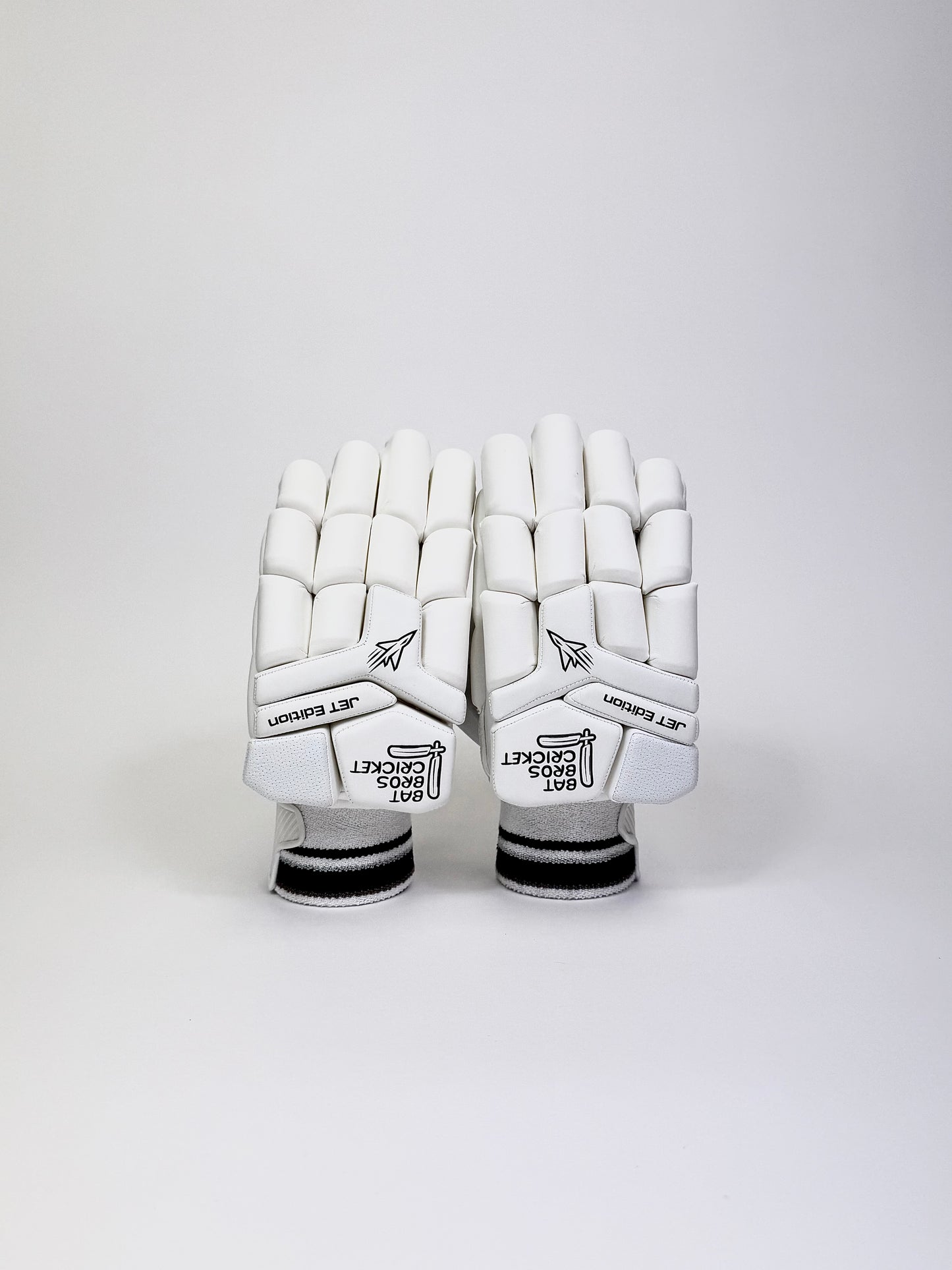 Back view of Bat Bros Jet Edition batting gloves showing branding and split finger padding
