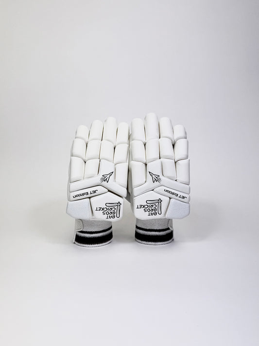 Back view of Bat Bros Jet Edition batting gloves showing branding and split finger padding
