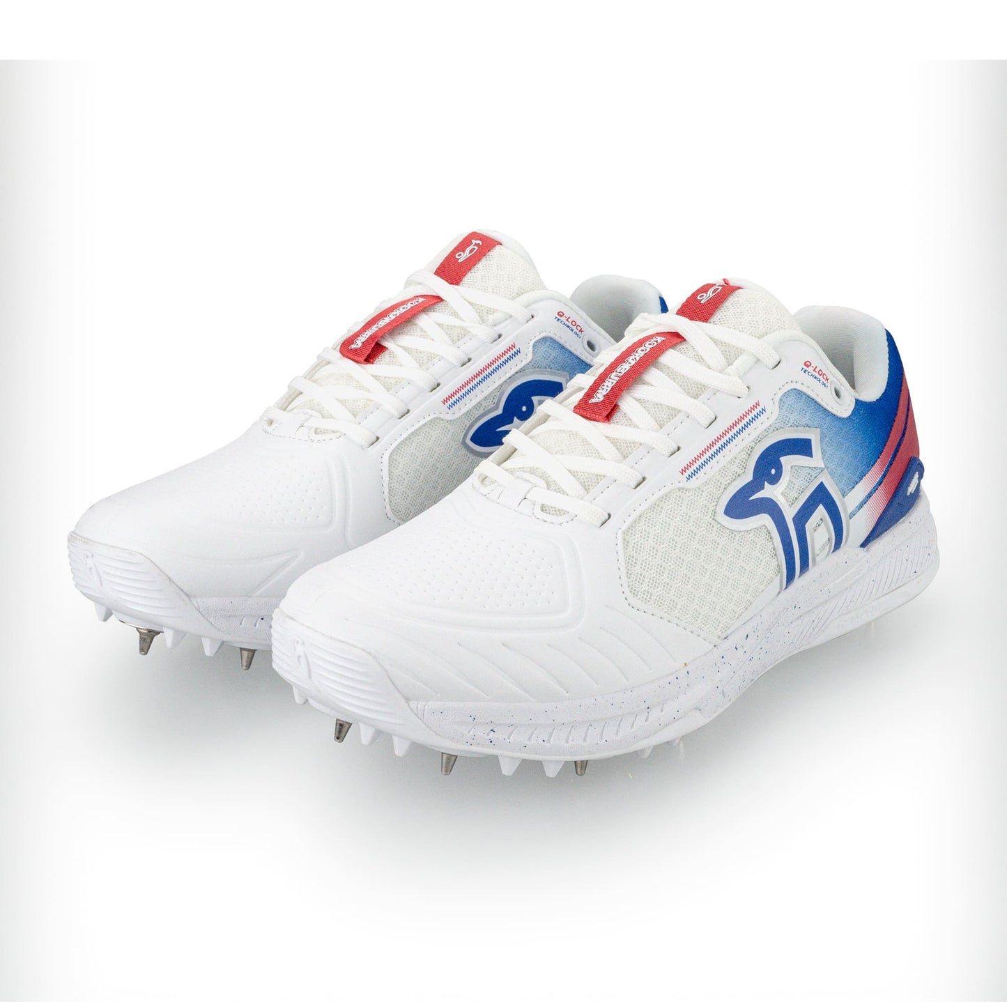 2025 Kookaburra KC 1.0 Spike Cricket Shoes – White/Blue/Red image 1