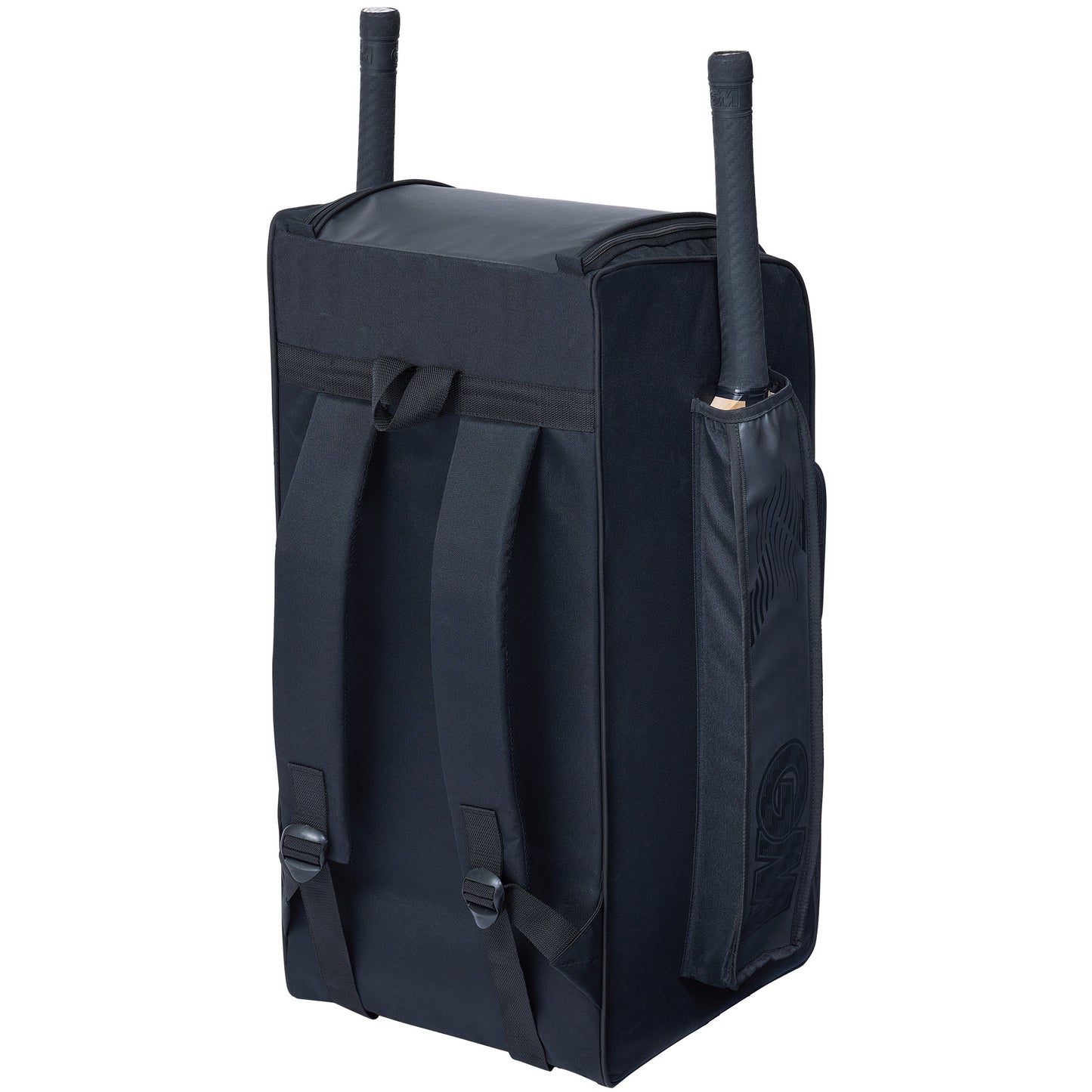Rear view of the GM 707 Duffle cricket bag with padded shoulder straps for backpack carry.