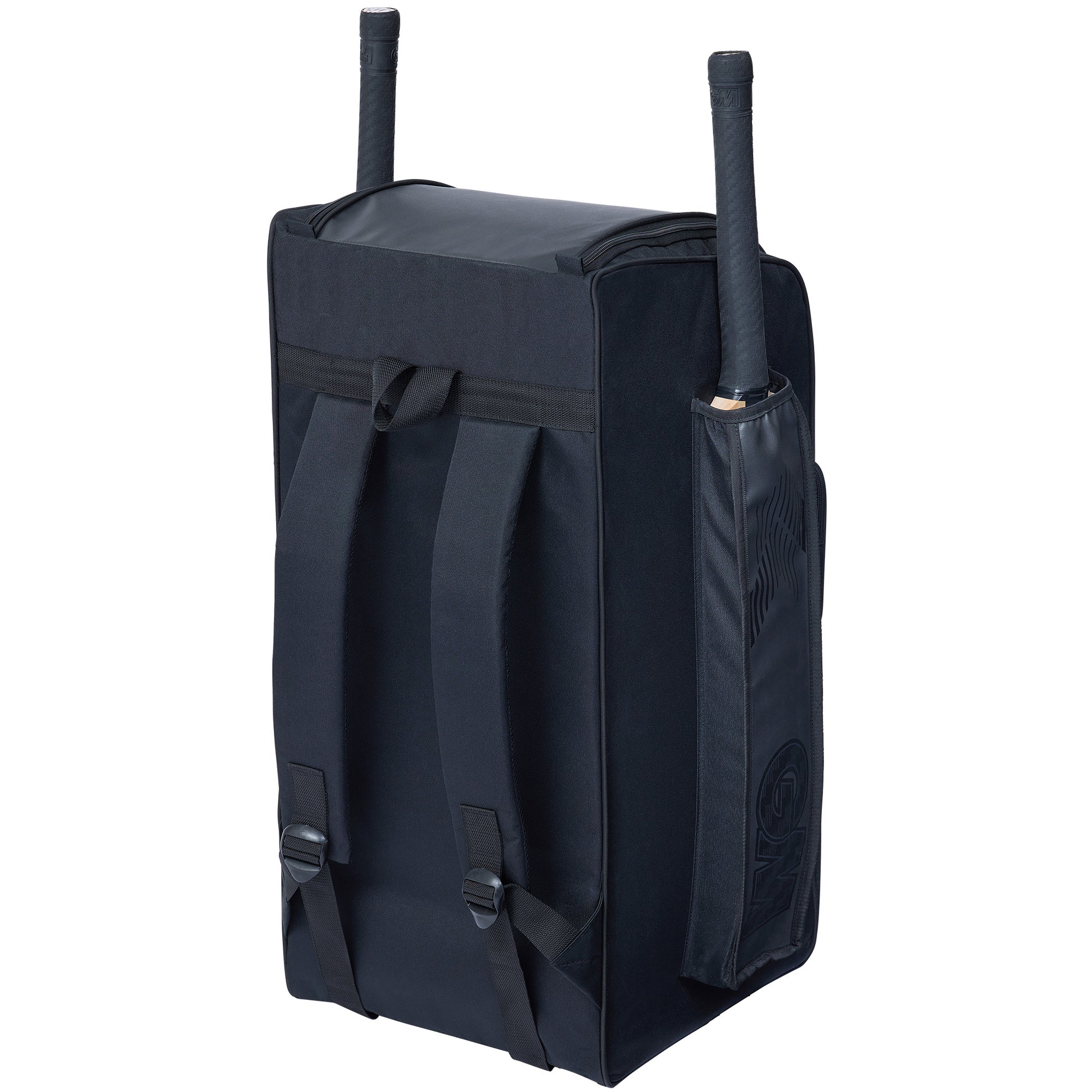 Rear view of the GM 707 Duffle cricket bag with padded shoulder straps for backpack carry.