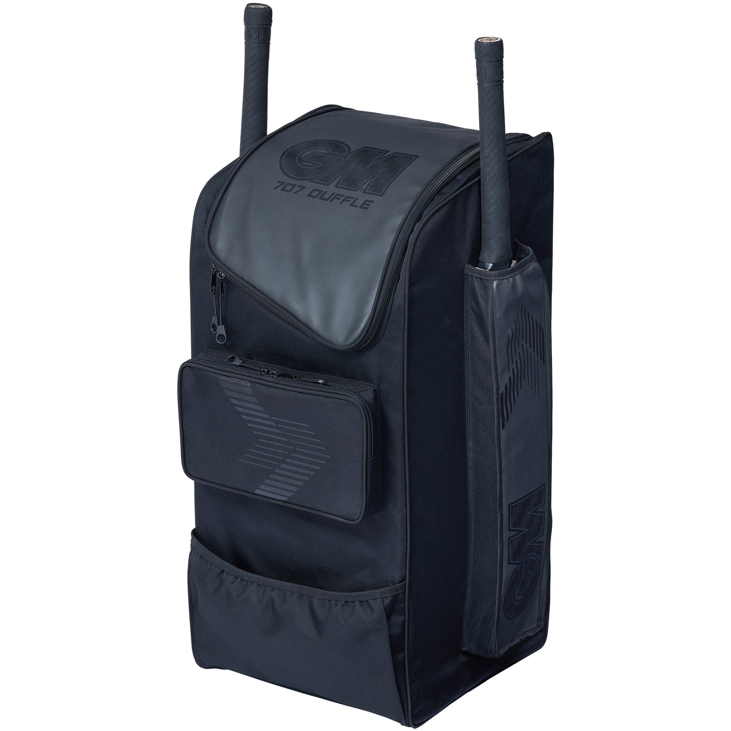 Front view of the GM 707 Duffle cricket bag showing compact design and front pocket.