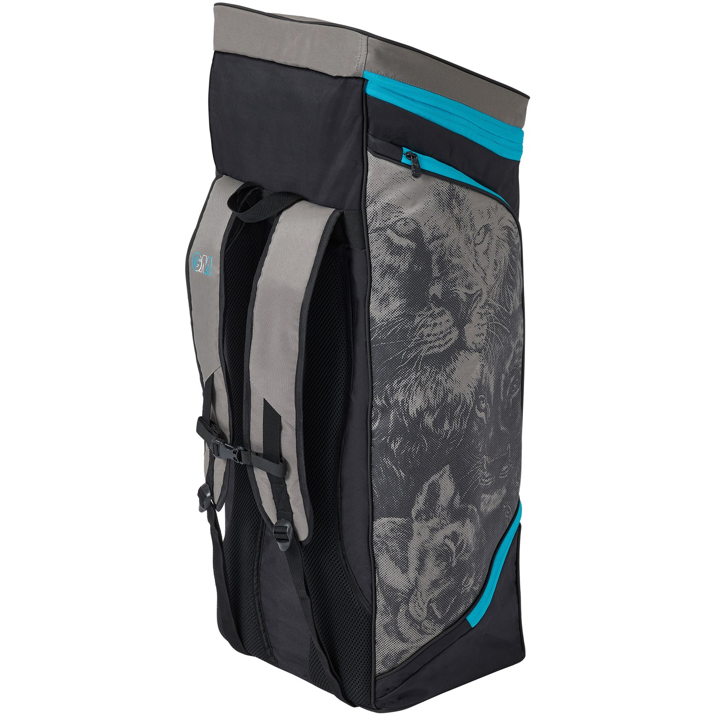 Rear view of the GM 808 Diamond Duffle cricket bag with padded shoulder straps.