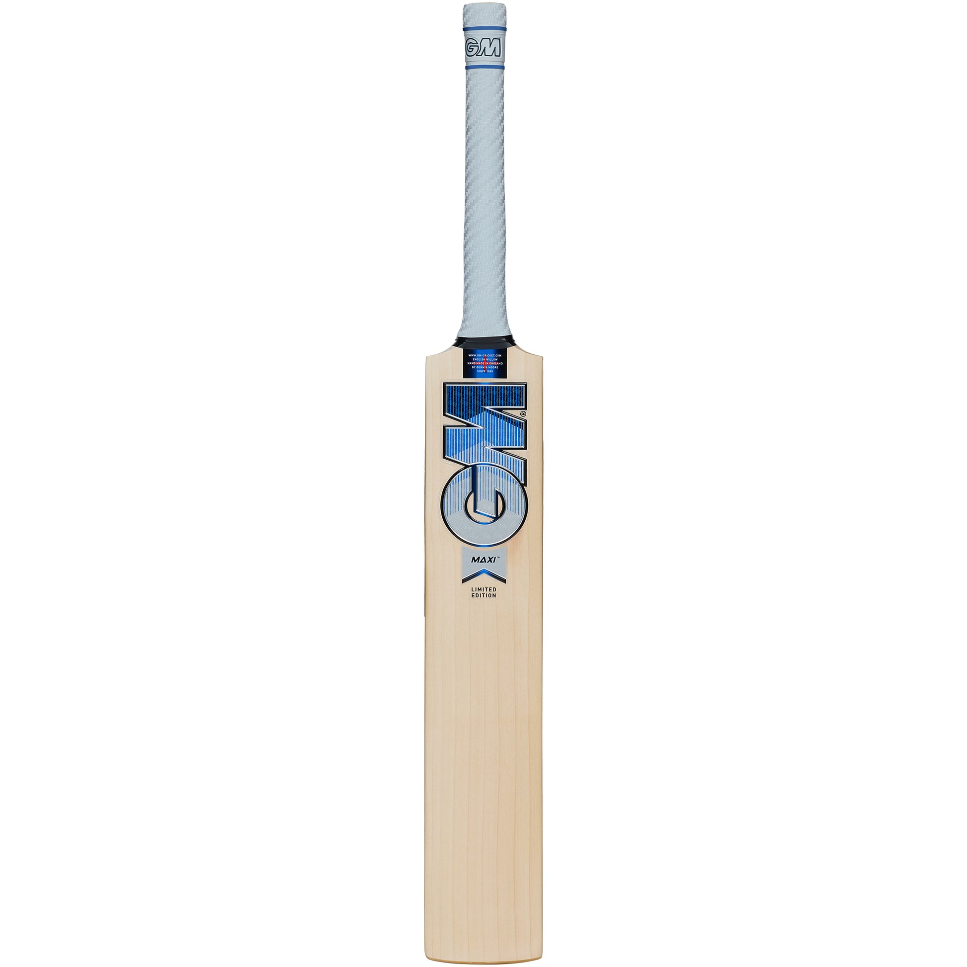 front view of Gunn & Moore Maxi LE Cricket Bat showing clean blade and GM logo