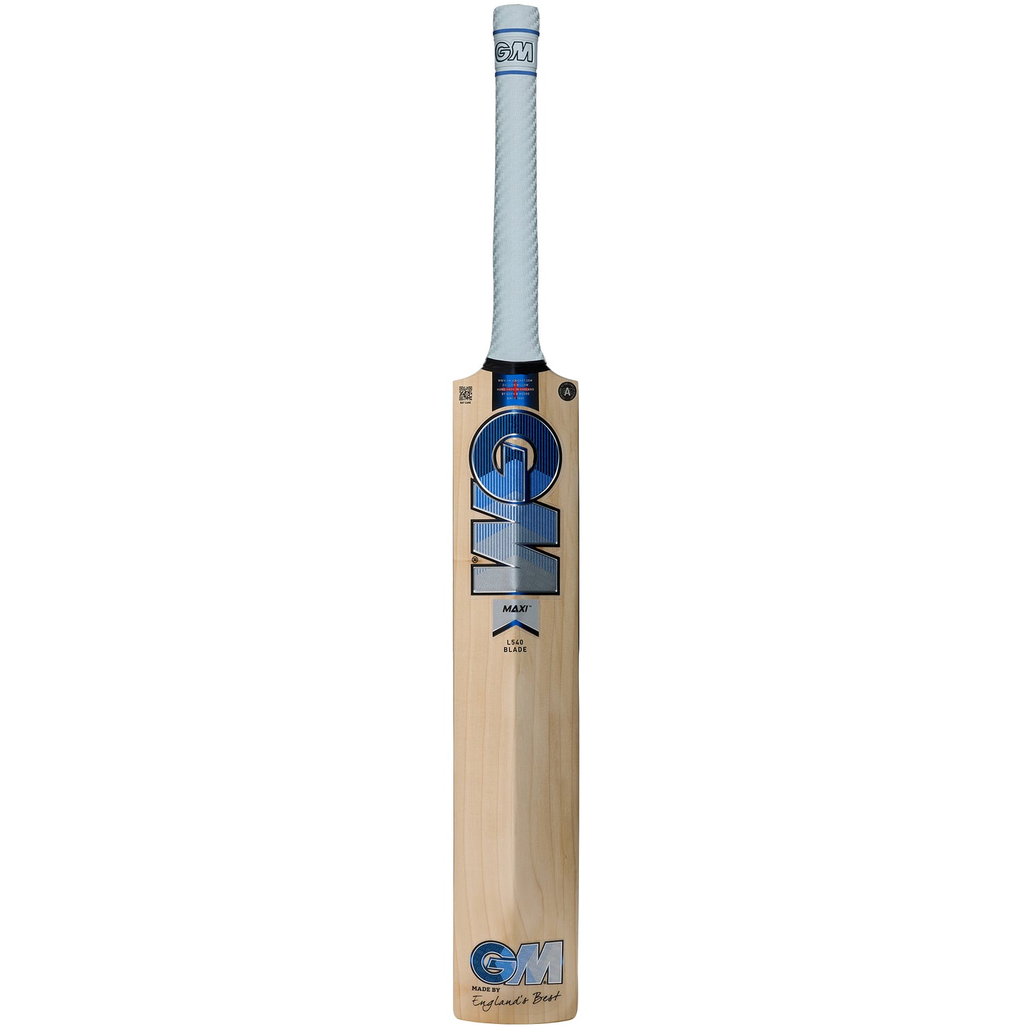 back view of Gunn & Moore Maxi LE Cricket Bat with blue GM graphics