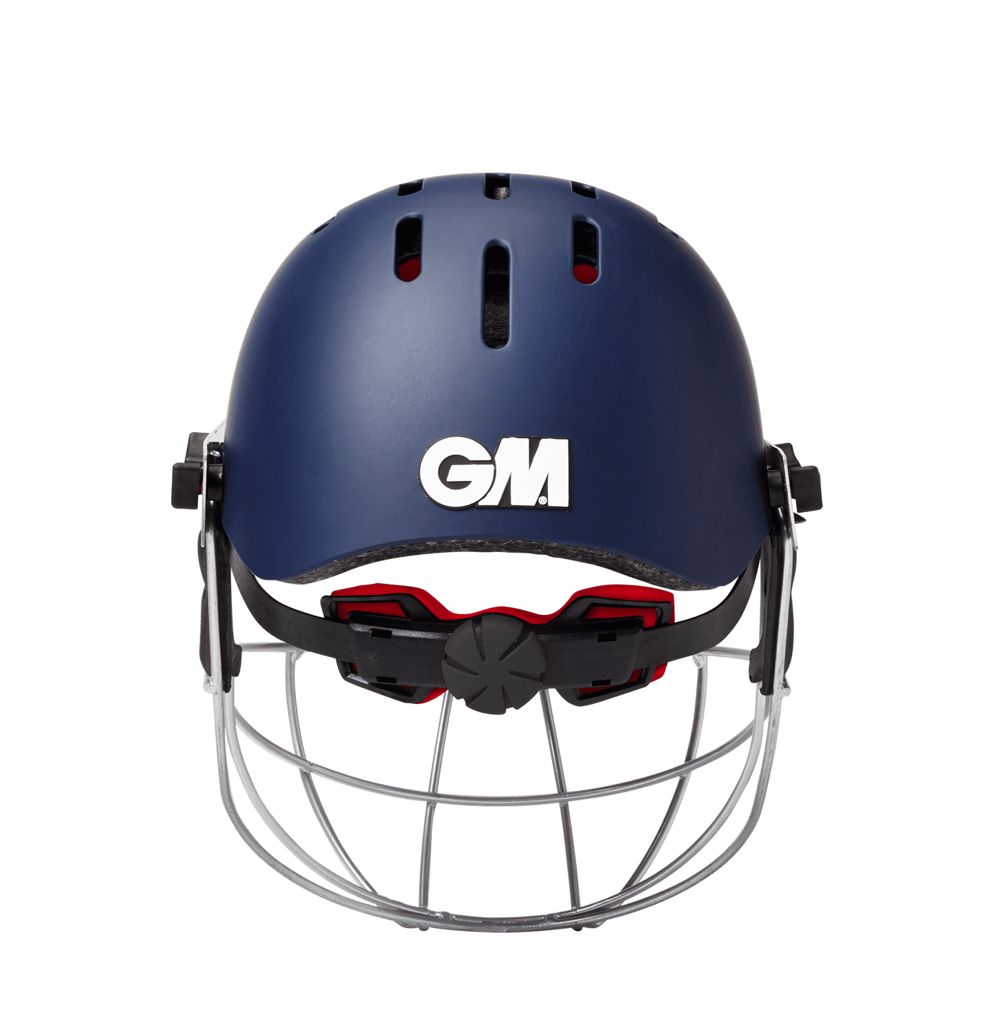 Rear view of GM Purist GEO II helmet in navy showing ventilation and GM branding