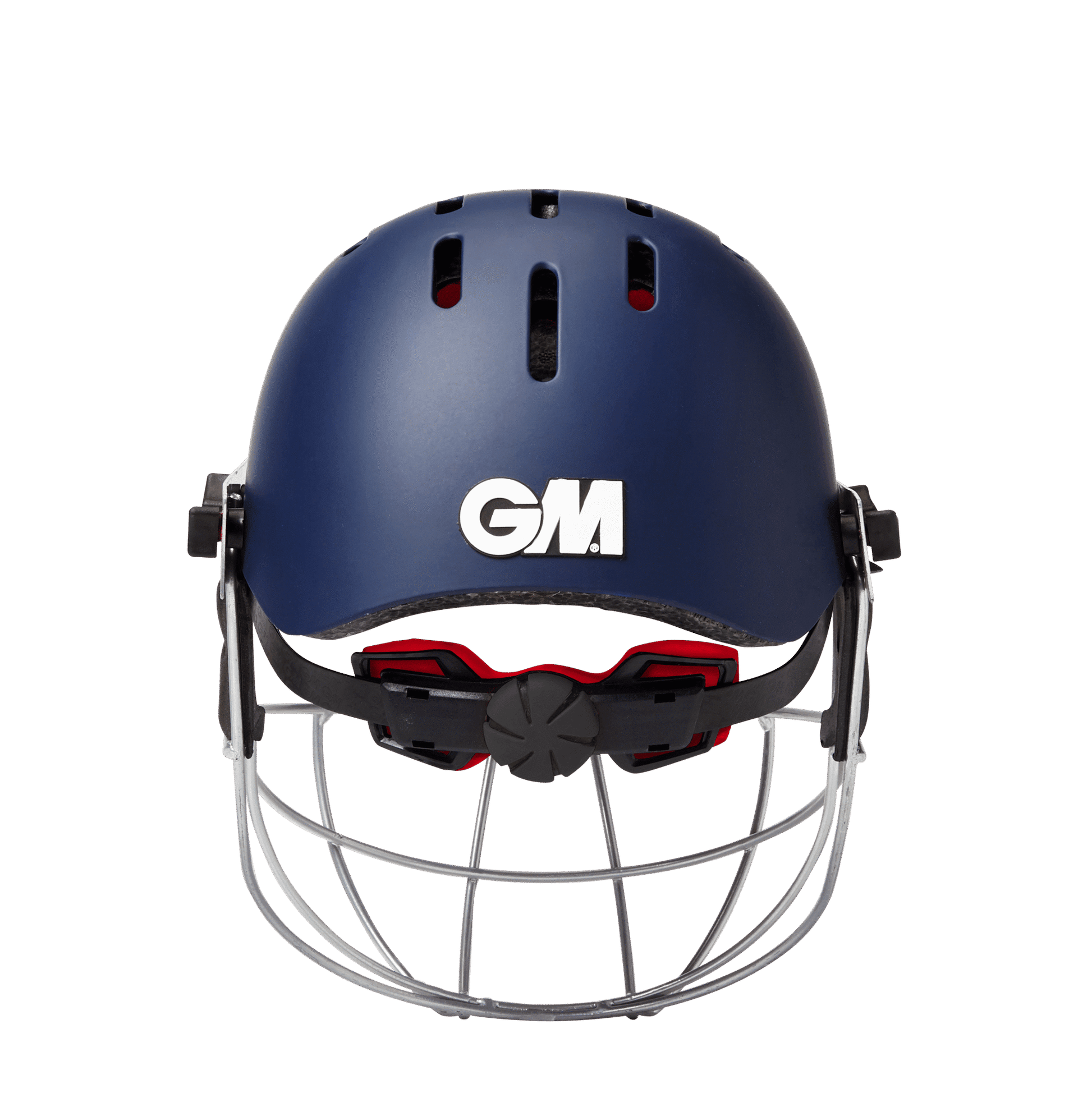 Rear view of GM Purist GEO II helmet in navy showing ventilation and GM branding