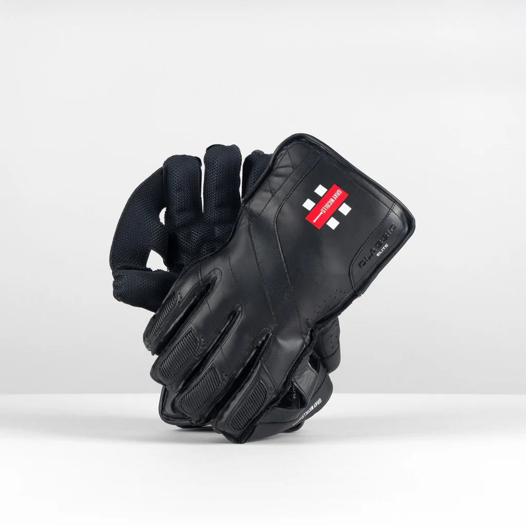 Gray Nicolls Classic Elite black wicket keeping gloves front view