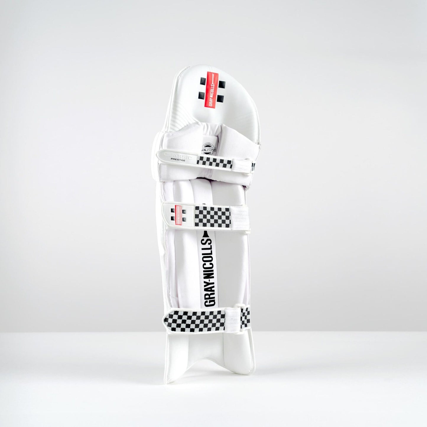 Inner view of Gray-Nicolls Classic Prestige pads showing cushioned mesh lining and adjustable padded straps