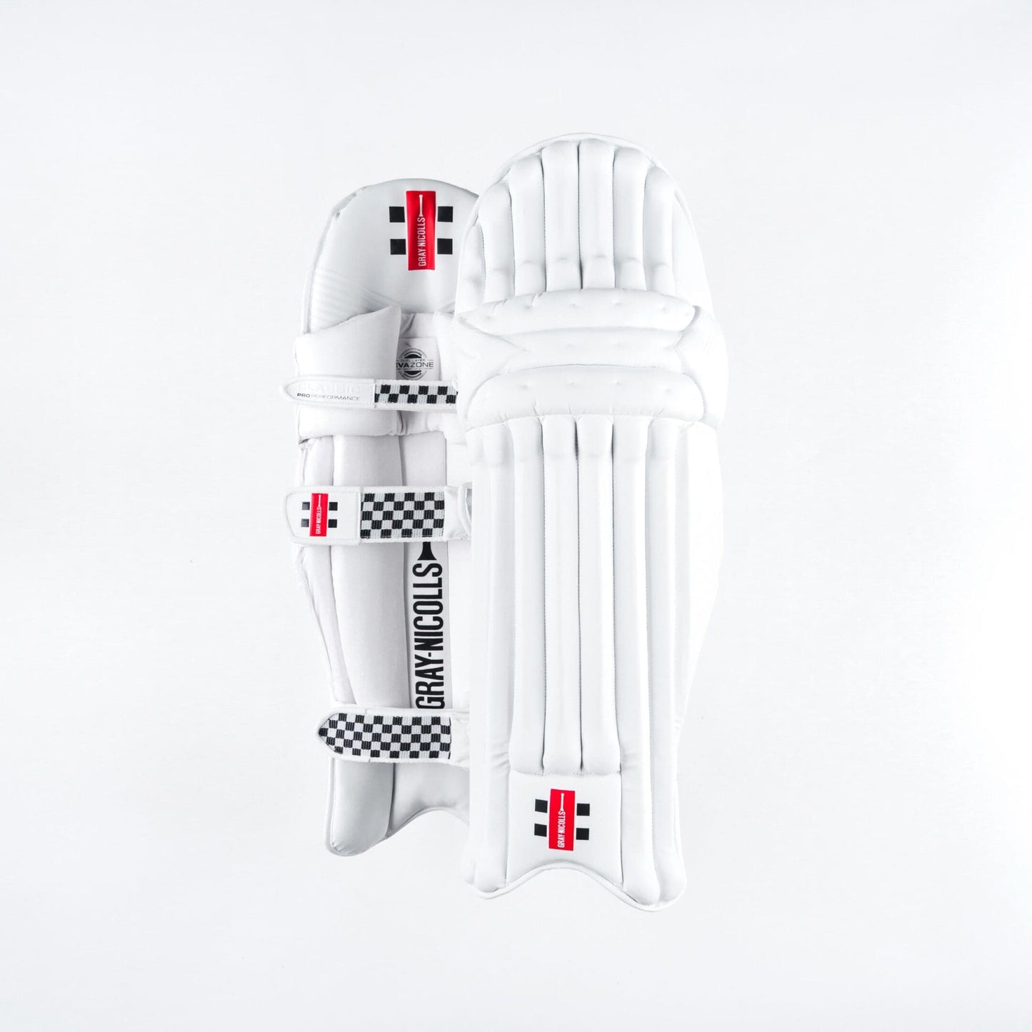 Gray-Nicolls Classic Pro Performance batting pads in white showing both front and back with elite-level protection