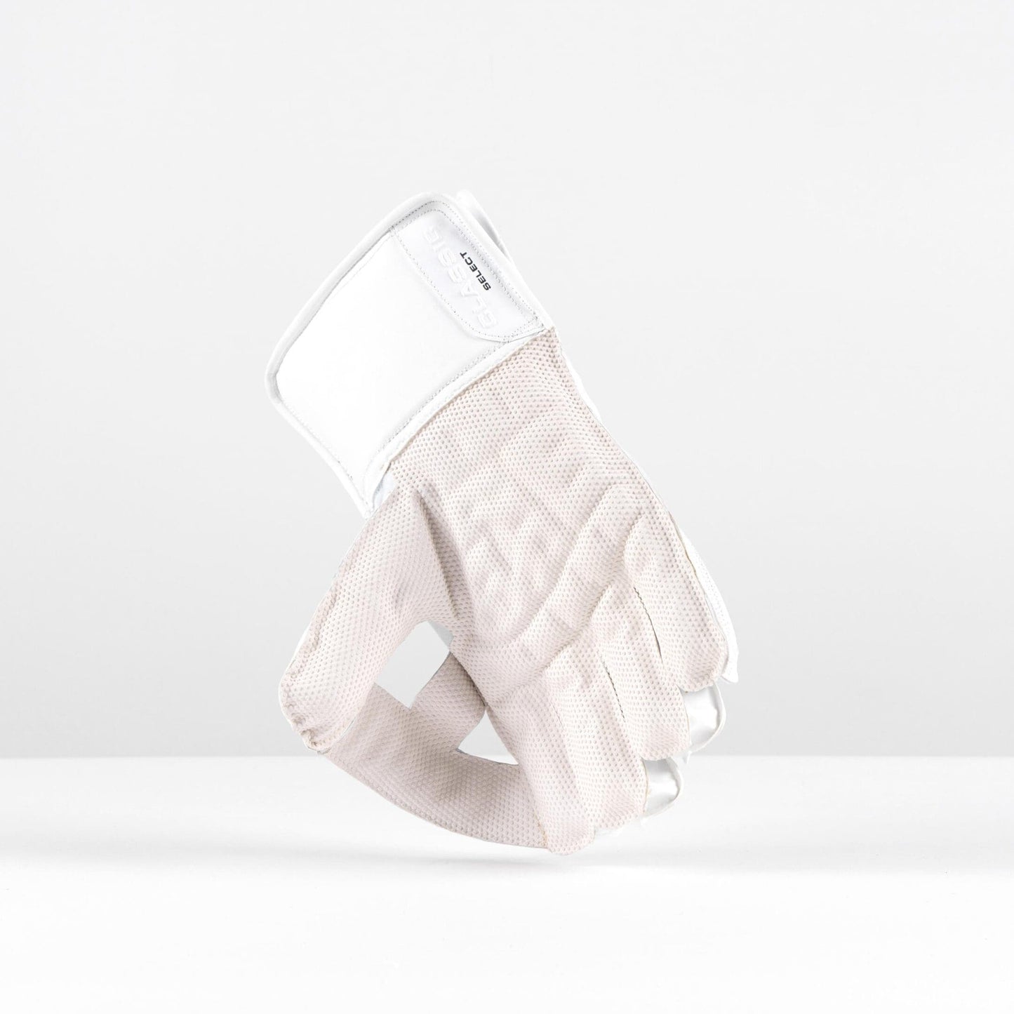 Palm view of Gray-Nicolls Classic Select wicketkeeping gloves with textured catching area and leather finish