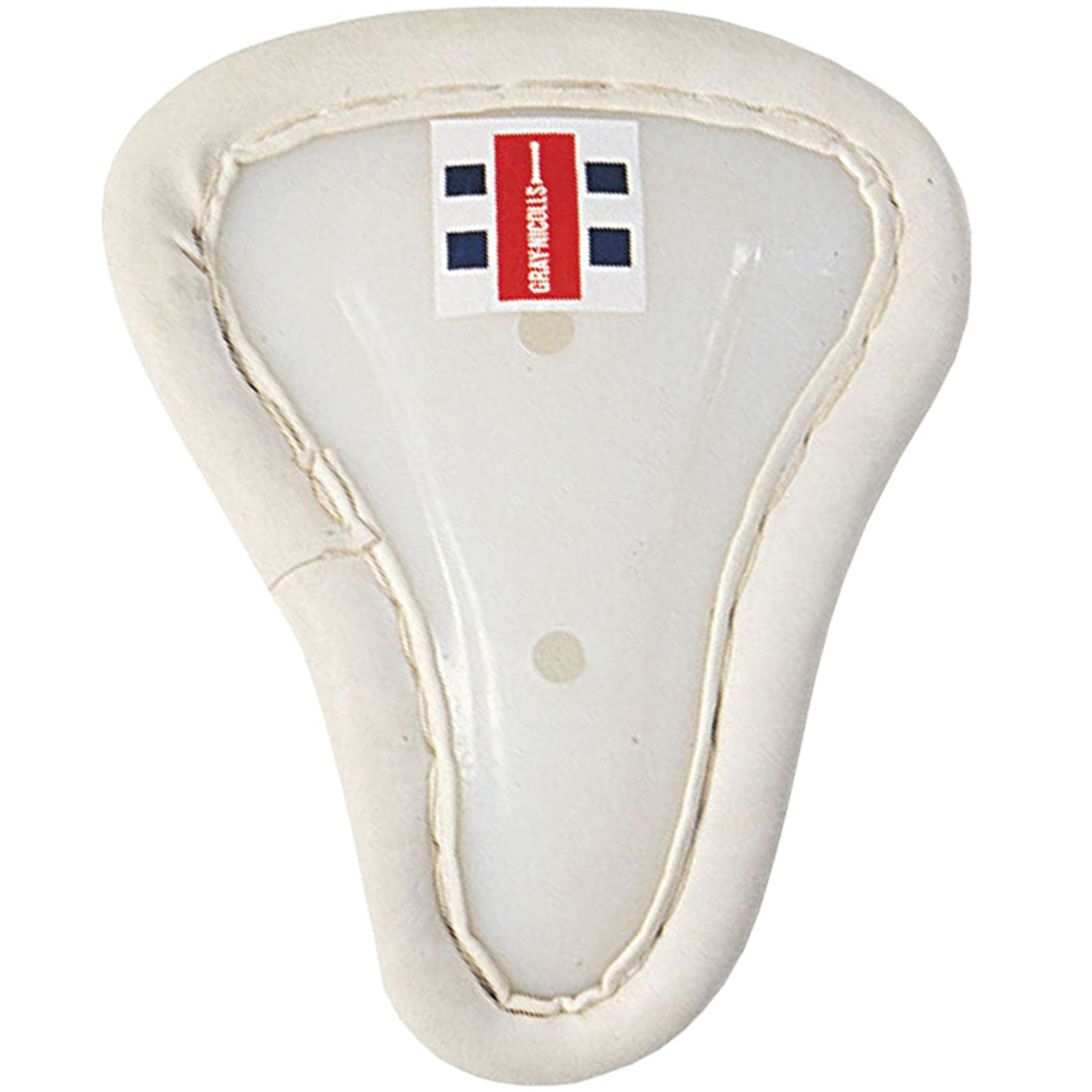 Front view of the Gray Nicolls female abdo guard showing the contoured shape and padded edging.