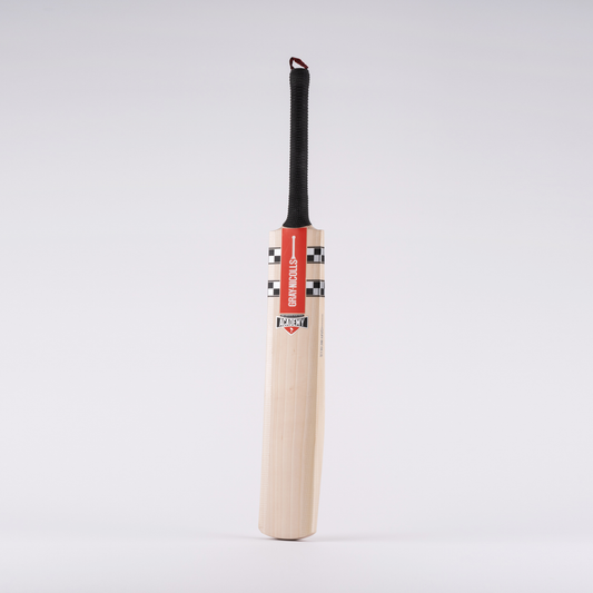 Front view of the Gray Nicolls GN Academy junior cricket bat showing the classic red and silver branding.