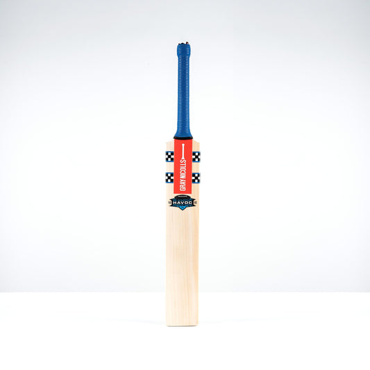 Front view of Gray-Nicolls Havoc Gen 1.0 Neo Core Players Edition cricket bat with blue handle