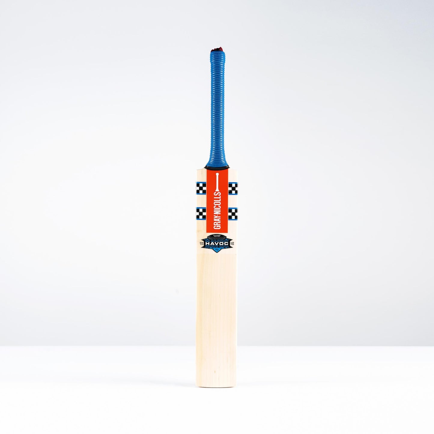Alternate front view of Gray-Nicolls Havoc Gen 1.0 Players Edition bat with blue handle