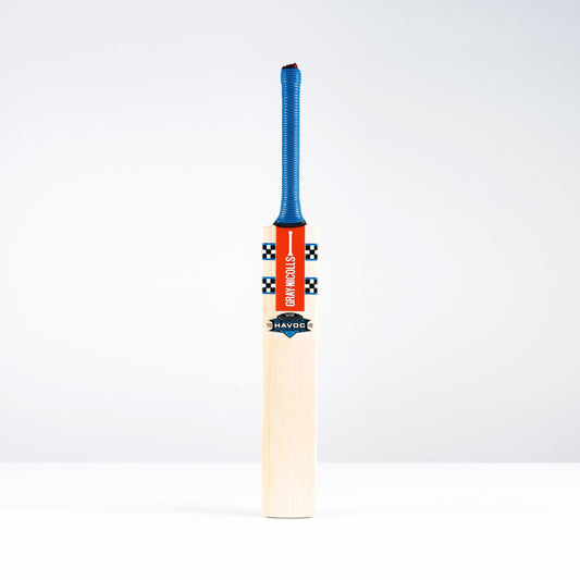 Alternate front view of Gray-Nicolls Havoc Gen 1.0 Players Edition bat with blue handle