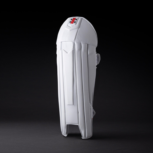 front view of Gray-Nicolls Legend Wicket Keeping Pads on dark background