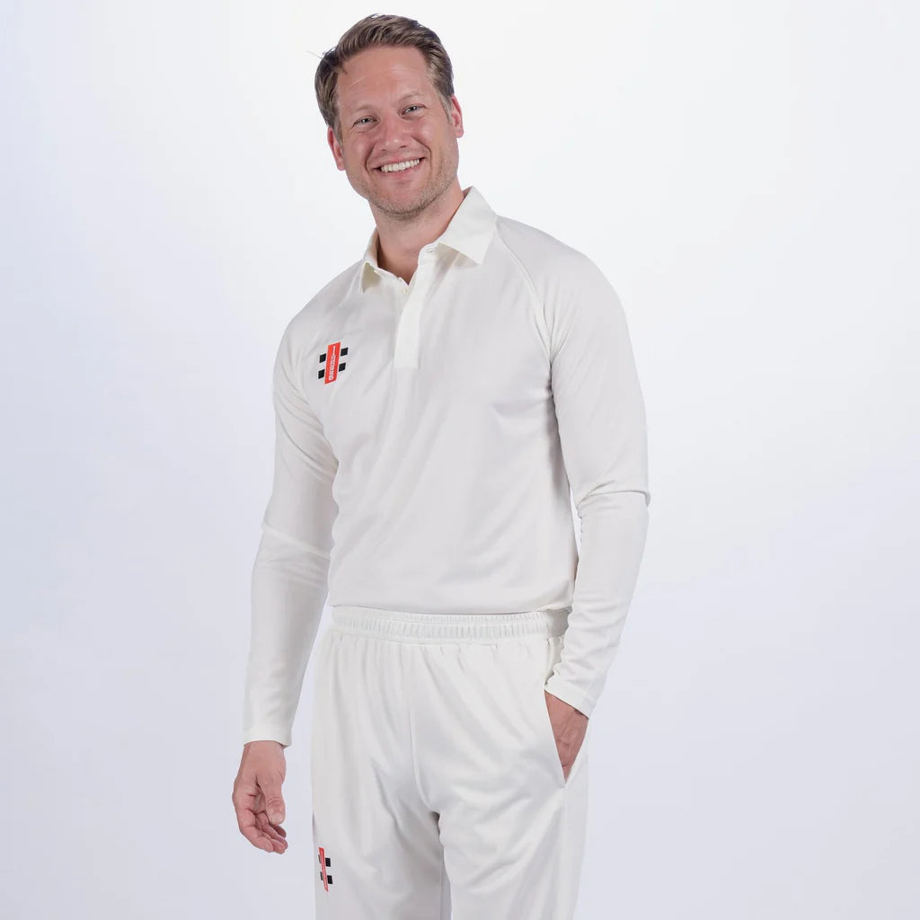 Gray Nicolls Matrix V2 long sleeve cricket shirt ivory front view