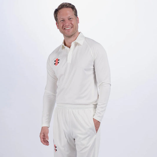 Gray Nicolls Matrix V2 long sleeve cricket shirt ivory front view