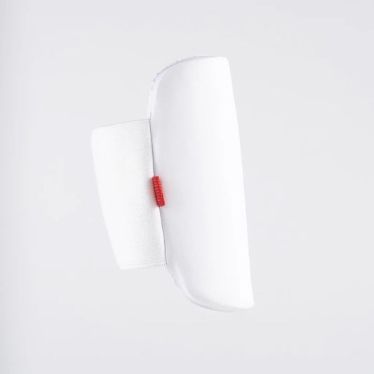front view of Gray-Nicolls Mini Pro Performance Armguard in white with red strap