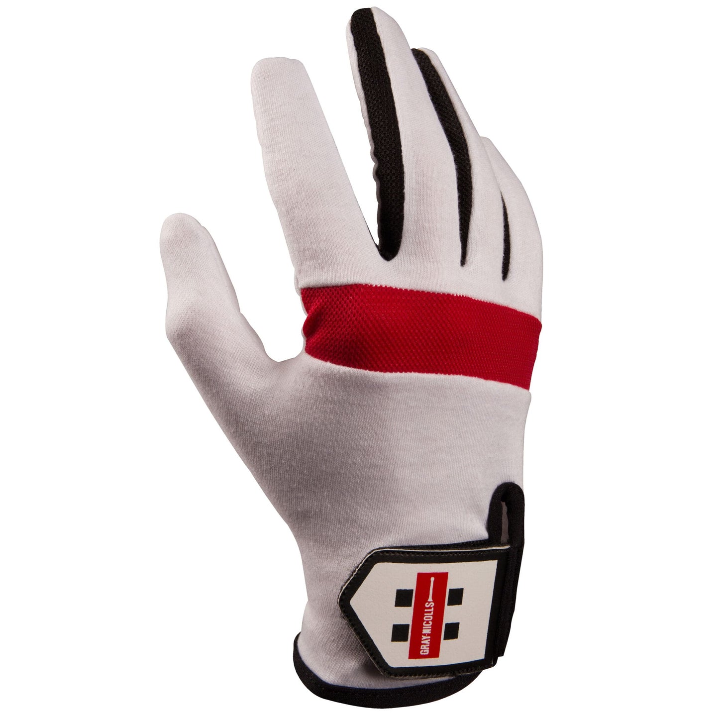 Gray-Nicolls Players full inner glove front view with red band, white cotton body, and soft finger padding