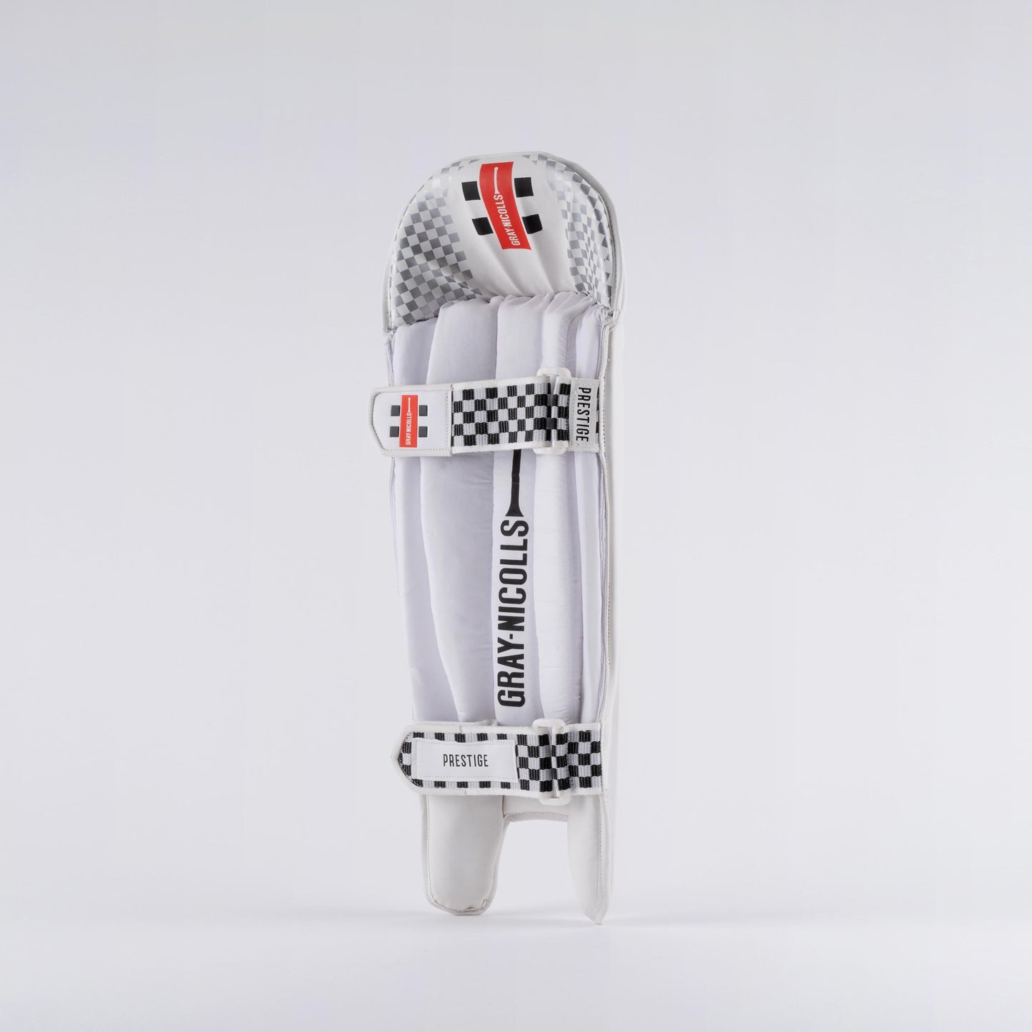 back view of Gray-Nicolls Prestige Wicket Keeping Pads showing padded straps and branding