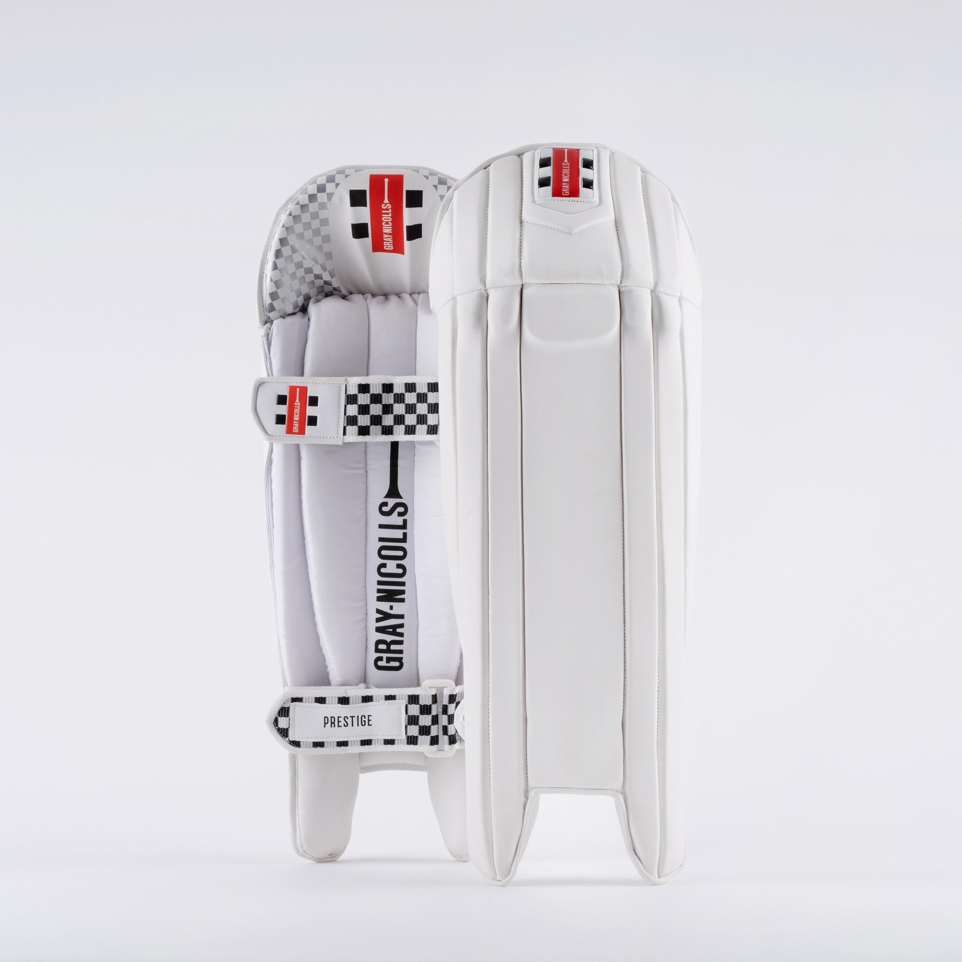 side-by-side front and back view of Gray-Nicolls Prestige Wicket Keeping Pads