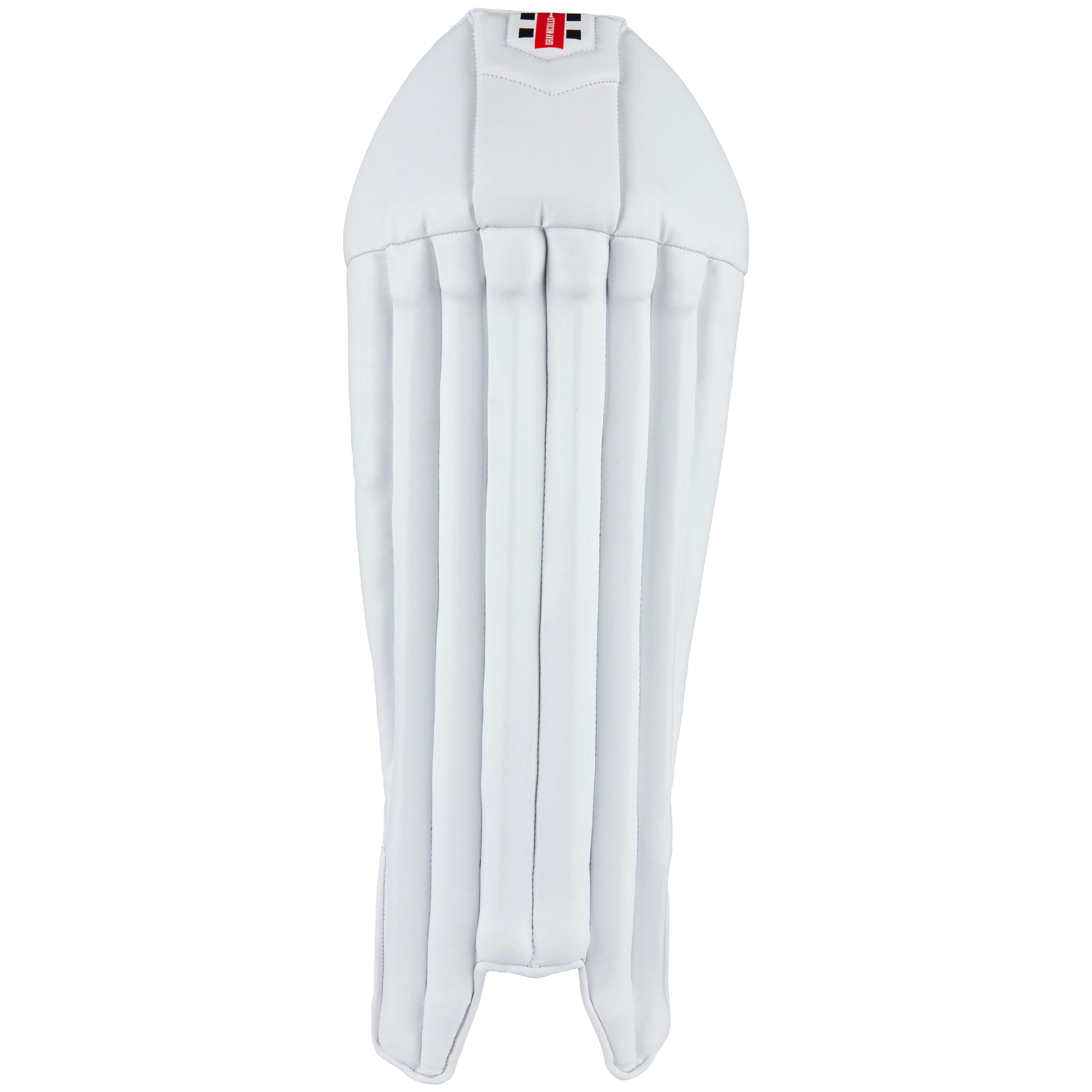 front view of Gray-Nicolls Select Wicket Keeping Pads in white with vertical foam bolsters