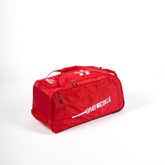 Gray-Nicolls Team 250 red wheelie bag with top zip and branding