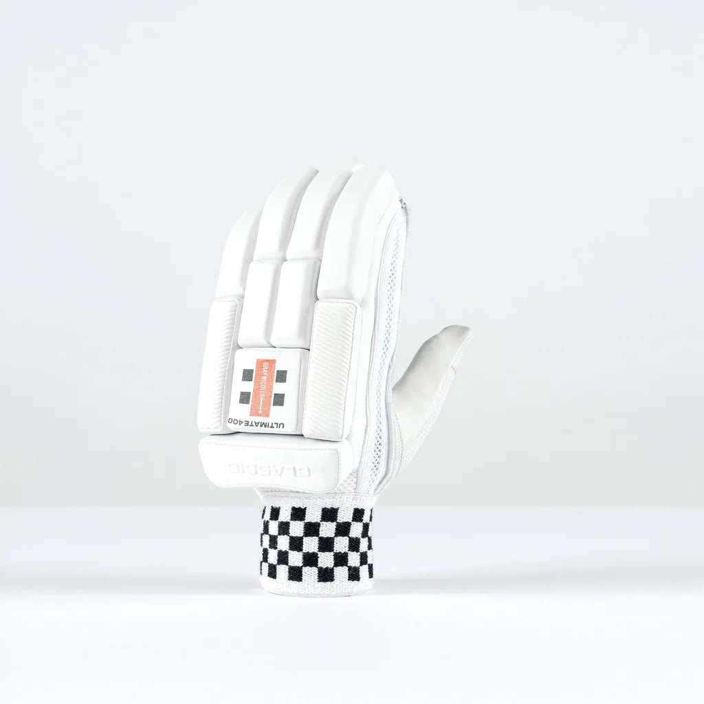 angled view of left-hand Gray-Nicolls Junior Batting Glove showing multi-section design